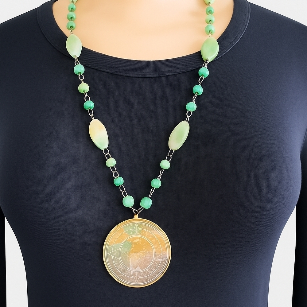 Etched Mayan Calendar Pendant Necklace